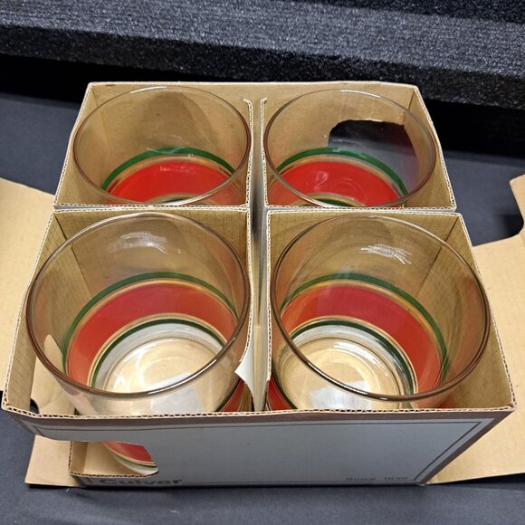 VTG Culver Glasses Red Green Gold Christmas 4" Tall Old Fashioned NIB Barware - Picture 3 of 8